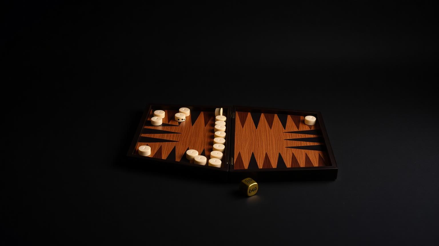 A single backgammon position staged under studio light